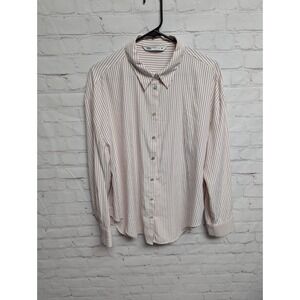 Zara Oversized Button Up Long Sleeve Striped Pink White Womens XL NWOT 299
